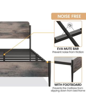 Bed Frame with Wooden Headboard and Footboard Metal Full Size Bed Frame No Box Spring Needed Easy to Assemble Noise Free Walnut - Queen