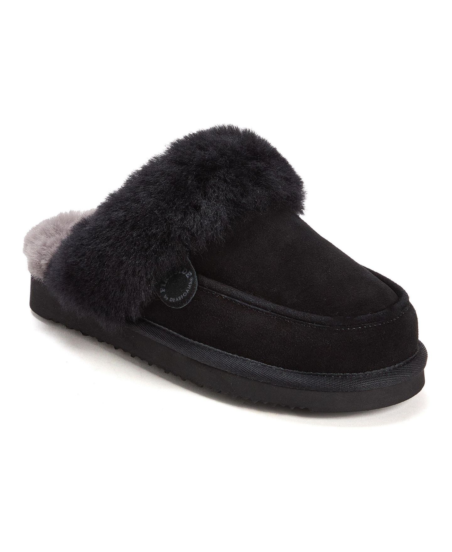 Женские тапочки Dearfoams Melville Genuine Shearling Scuff Slipper, цвет: Чёрный — фото 1