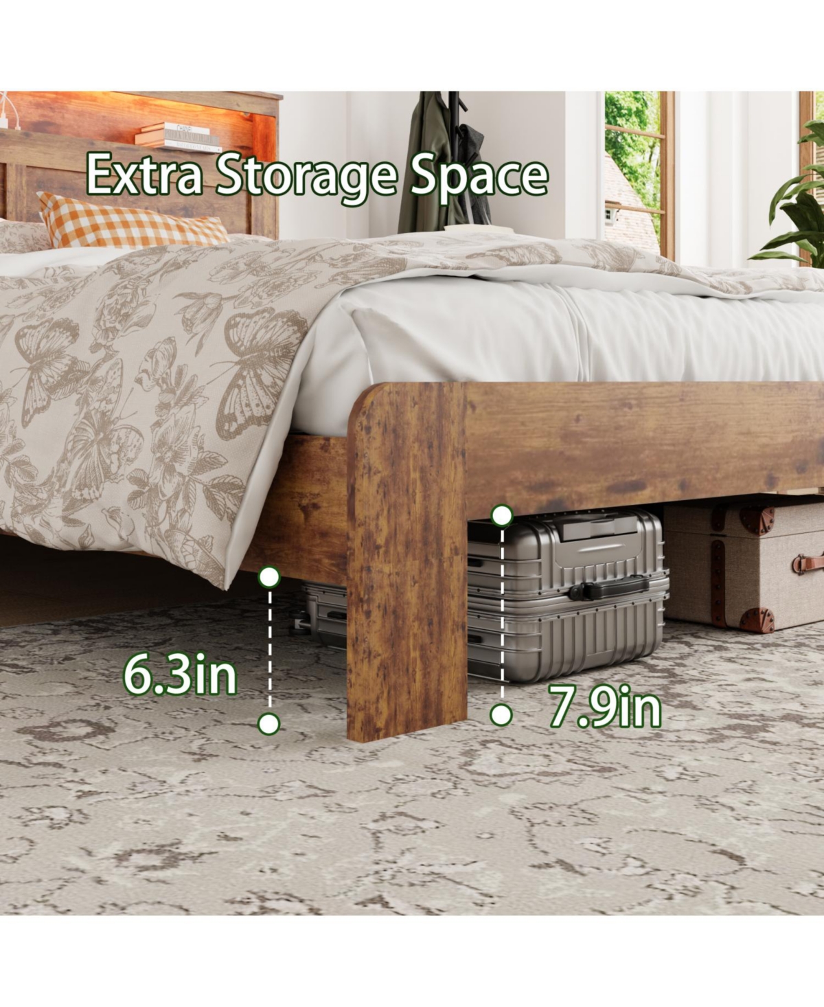 Streamdale Furniture King Wood Bed Frame Led Headboard Usb Storage