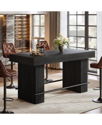 63 Inch Kitchen Island, Rectangular Bar Table, Industrial Counter Height Pub Dining Table