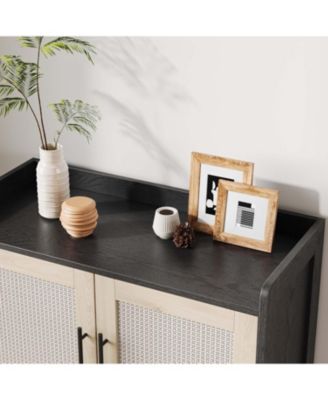 Rattan Shoe Cabinet, 5-Tier Shoe Storage Cabinet with Doors, Adjustable Shelves and Metal Legs