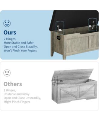 Storage Bench with Cushion, 39.4" Wooden Chest Storage Box with 2 Safety Hinges, Entryway Shoe Benches with Flip-Top