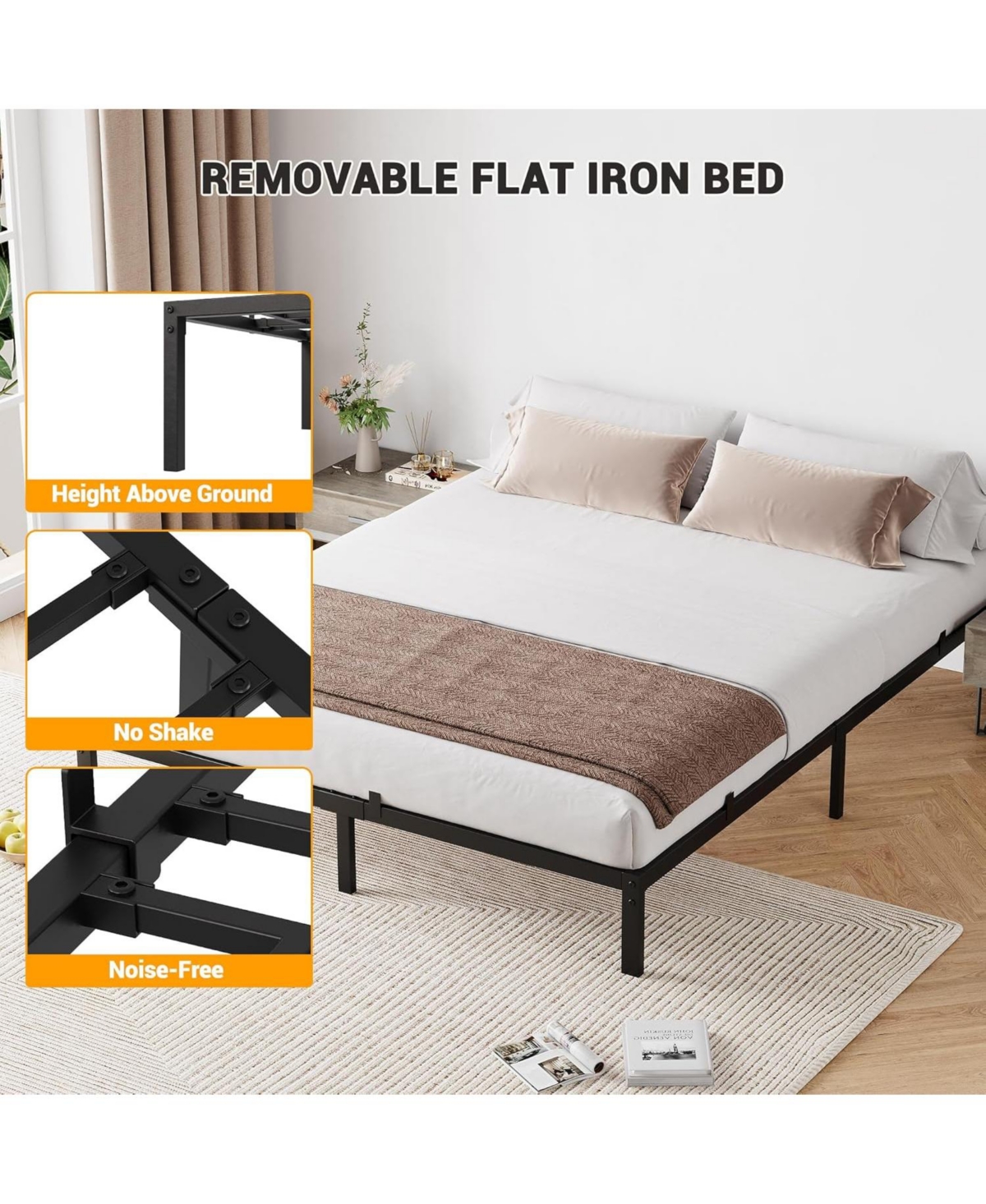 Gaomon Queen Metal Bed Frame – 8" Heavy Duty, Noise-Free, Sturdy Slats, Underbed Storage, Easy Assembly, No Box Spring Needed