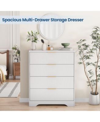 Fluted Dresser for Bedroom, 4-Drawer Wooden Storage Chest, White