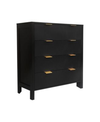 30" Fluted 4-Drawer Dresser, Modern Storage Cabinet with Gold Handles for Bedroom, Black