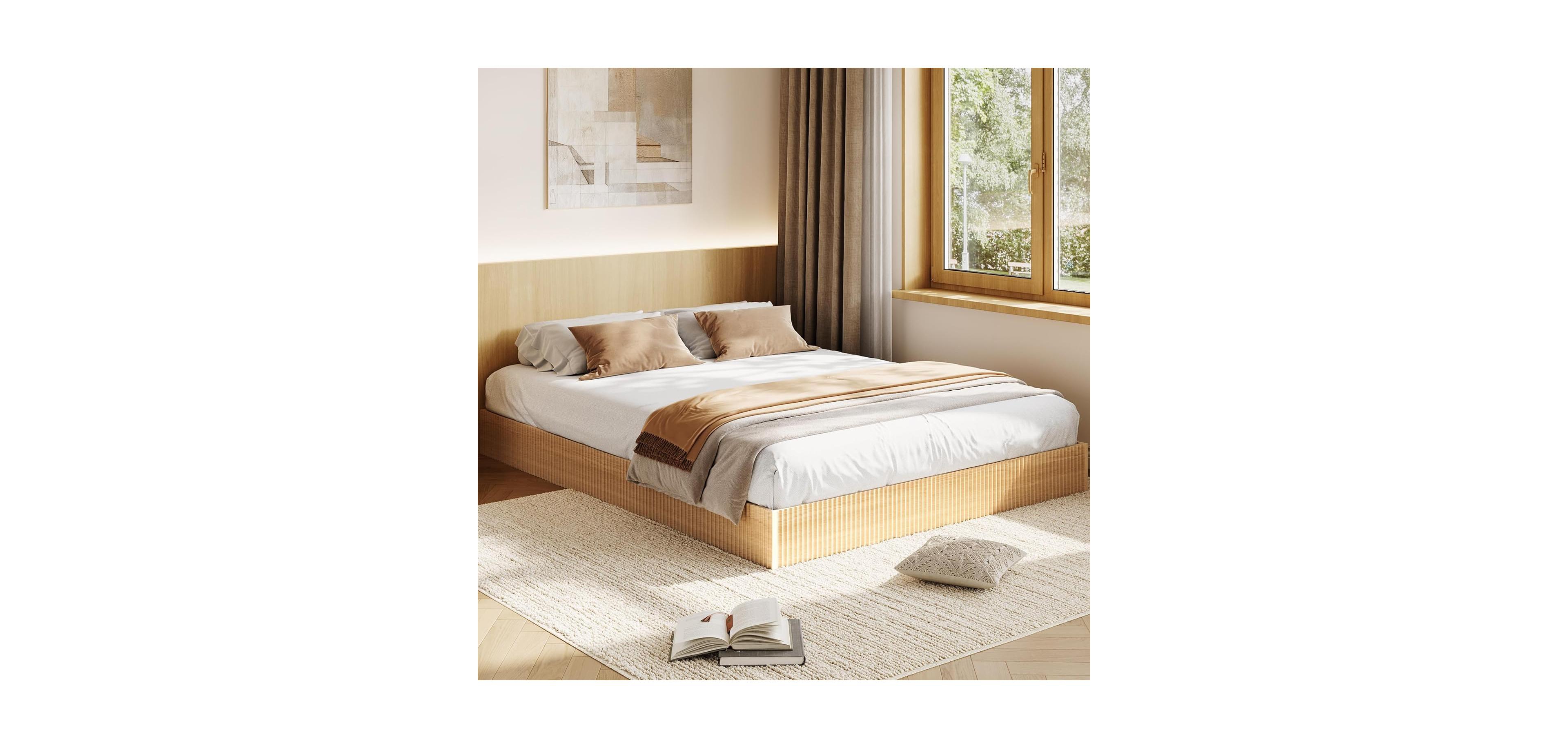 gaomon Wood Bed Frame, Wooden Platform Bed with Fluted Design
