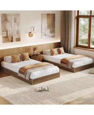 Wood Bed Frame, Wooden Platform Bed with Fluted Design - Twin
