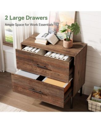 31.5" Solid Wood Vertical File Cabinet with 2 Drawers, Farmhouse Tall Filing Cabinet for Home Office, Adjustable Removable Hanging Bars