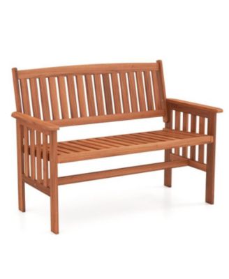 Patio Wood Garden Bench with Slatted Seat, Seats 2