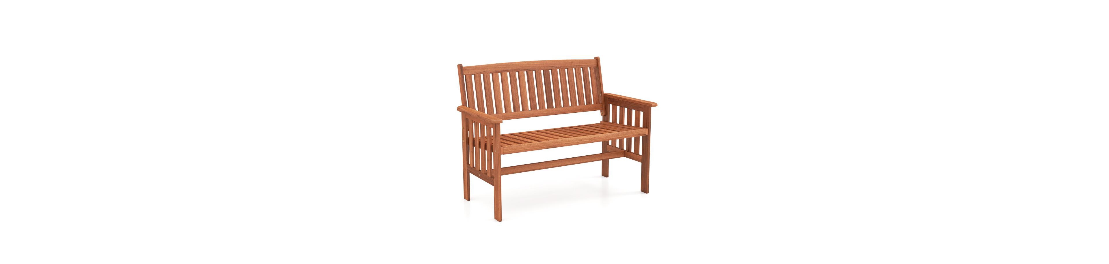 Slickblue Patio Wood Garden Bench with Slatted Seat, Seats 2