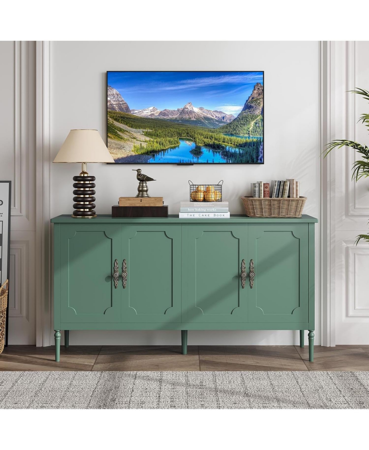 gaomon 59" Large Sideboard Cabinet, Modern Credenza Buffet with Adjustable Shelves for Kitchen & Living Room, Green