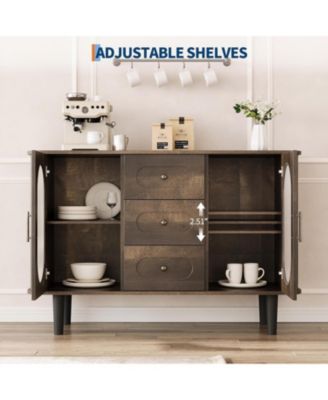 47" Buffet Cabinet, Coffee Bar Cabinet with 2 Doors & 3 Drawers, Adjustable Shelves, Dark Brown