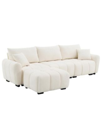 110" Modular Sectional Sofa, L-Shape, Extra-Large Seat, Movable Ottoman, Boucle Fabric