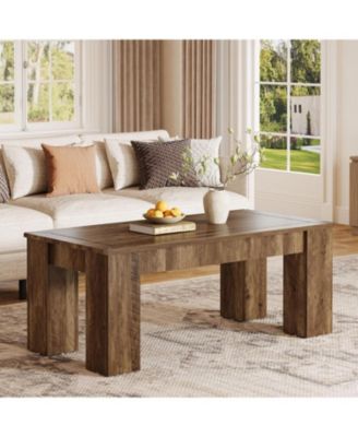 Rectangle Coffee Table for Living Room, 47-Inch Farmhouse Center Cocktail Table with Sturdy Legs