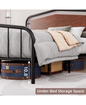 Full Size Platform Bed Frame with storage, wooden headboard, heavy-duty metal frame, noise-free, no box spring, easy assembly