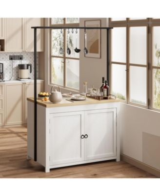 42" Kitchen Island with Storage, Heavy Duty Mobile Cart with Solid Wood Top, Shelves & Hooks