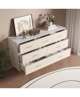 7-Drawer Dresser, Modern Storage Chest with Gold Metal Handles