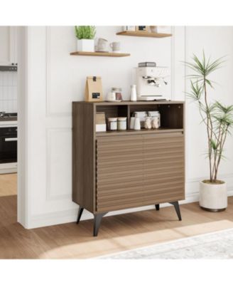 Fluted Storage Cabinet with Metal Legs, Mid-Century Modern Sideboard for Living Room or Entryway