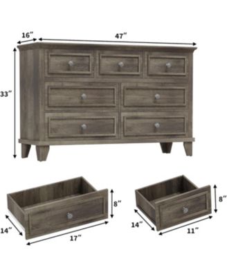 7-Drawer Dresser for Bedroom, 47" Wide Wooden Chest with Deep Drawers, Dresser TV Stand