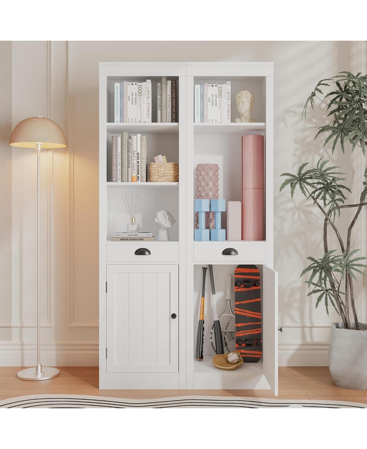 Gaomon 71" Tall Bookcase with Door & Drawer, 5-Tier Narrow Bookshelf with Adjustable Shelf for Home Office