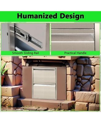 13" Outdoor Kitchen Drawers, Stainless Steel 2-Layer Flush Mount BBQ Drawers for Grill Station