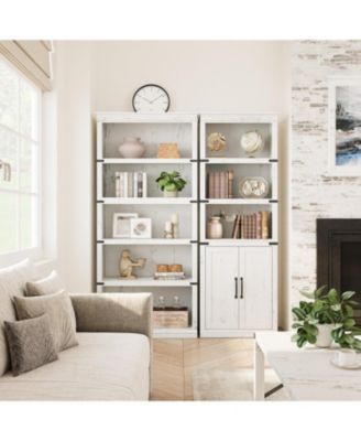 Farmhouse Bookcase with Doors, 5-Tier 70" Tall Bookshelf with Storage Cabinet for Living Room