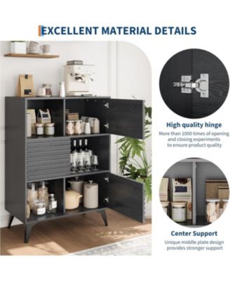 Modern 3-Tier Accent Cabinet with Doors, Wooden Buffet Sideboard with Metal Legs for Living Room or Dining Room