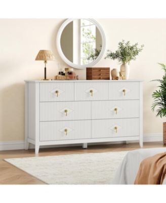 54" Wide Fluted Dresser, 7 Drawer Modern Wood Storage Chest for Bedroom, Living Room or Entryway