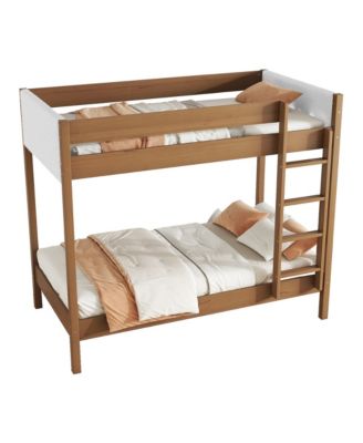 Upholstered Twin-over-Twin Bunk Bed with Ladder and Safety Rails