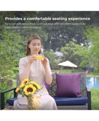  4-Piece Gray Acacia Wood Patio Furniture Set with Cushions