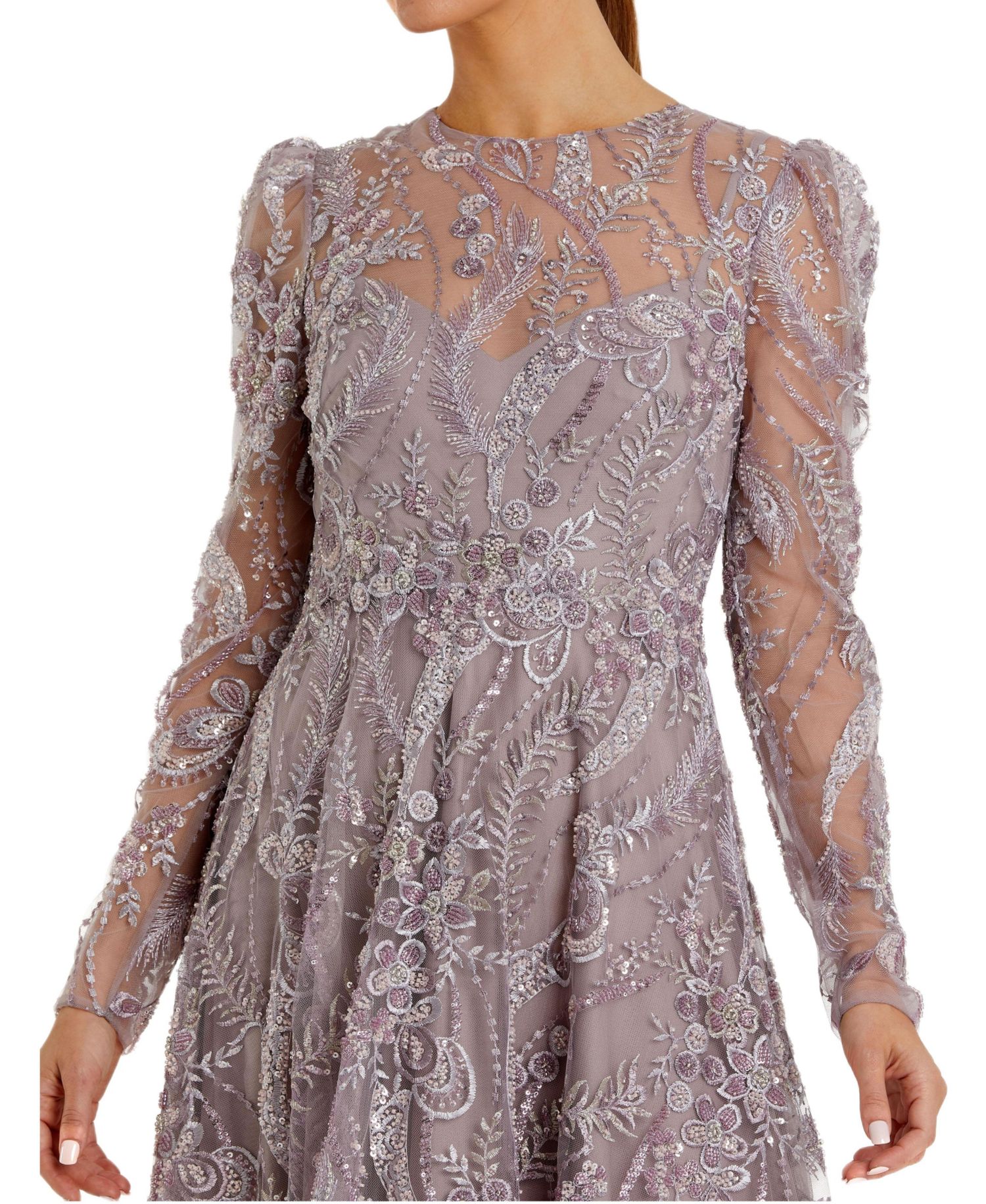 Women's Floral Embroidered High Neck Long Sleeve Dress