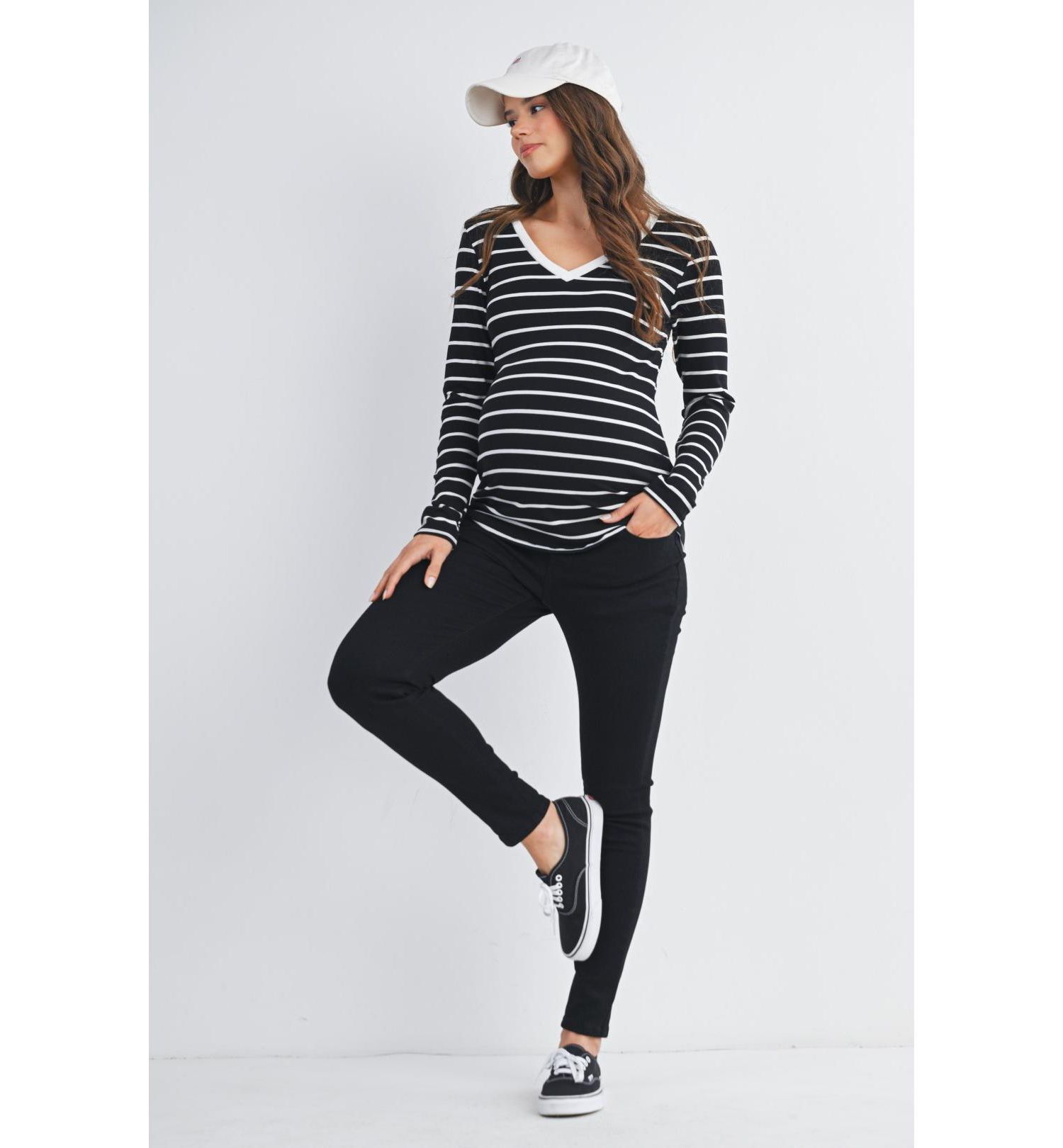 Maternity Striped V Neck Long Sleeve Top