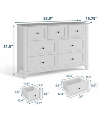 7 Drawer Dresser, Modern Wood Chest with Gold Handles and Large Storage for Bedroom or Hallway, White