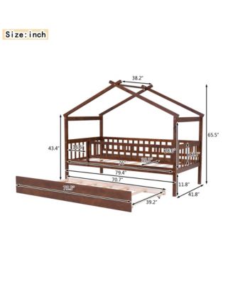 Twin Size Wooden House Bed With Twin Size Trundle
