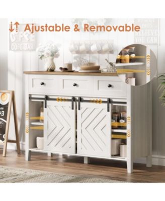 47.2" Farmhouse Buffet Cabinet with Sliding Barn Door, 3 Drawers, Wine Rack & Adjustable Shelf