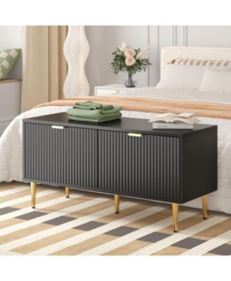 Shoe Storage Cabinet, Fluted Entryway Bench with 2 Doors for Hallway & Living Room