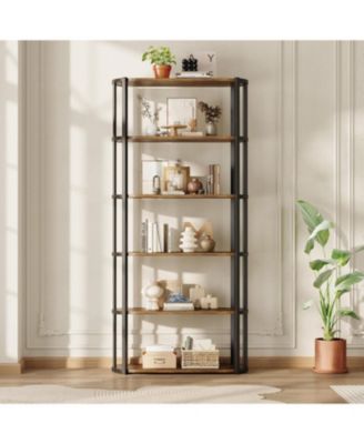 6-Tier Wooden Bookshelf, 71" Industrial Tall Bookcase with Metal Frame for Living Room & Office
