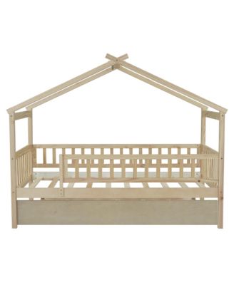 Twin Size Wooden House Bed With Twin Size Trundle