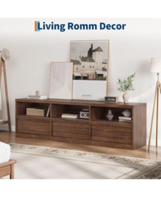 70" TV Stand for TVs up to 85", Mid-Century Modern Entertainment Center with Drawer & Open Shelves, Brown