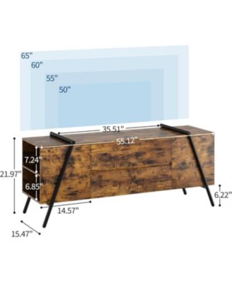 " Modern Farmhouse TV Stand, Entertainment Center with Drawers & Adjustable Shelves, Metal Legs.