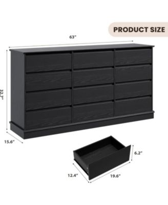 12-Drawer Dresser for Bedroom, Large Double Chest of Drawers with Deep Storage & Wide Top