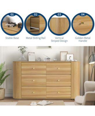 Drawer Dresser with Power Outlet, Farmhouse Wooden Dresser with Metal Handles & Vintage Design