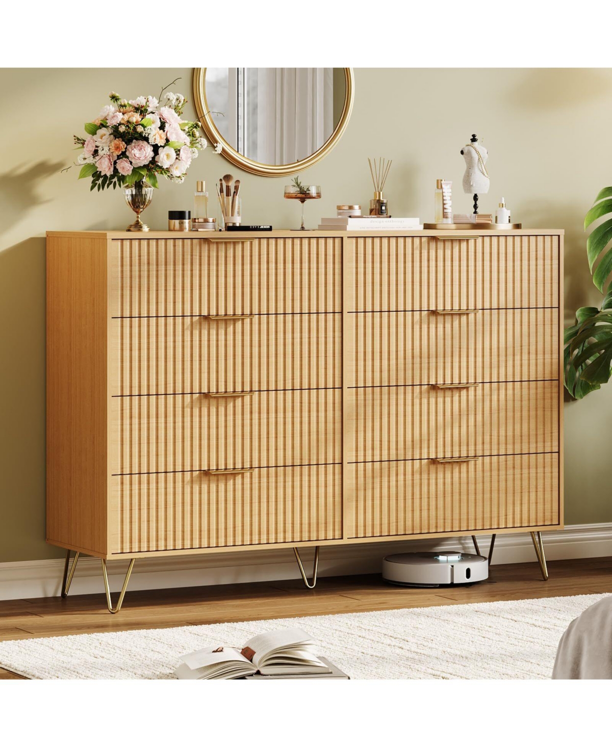 gaomon Fluted 8-Drawer Dresser for Bedroom, 55" Wide Modern Wooden Chest of Drawers