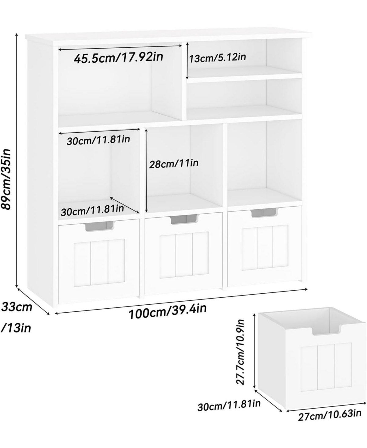 gaomon Toy Storage Cabinet with 3 Movable Drawers and 6 Cubes, Kids Bookshelf Organizer with Wheels