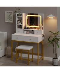 Makeup Vanity Desk with Mirror and Lights, 3 Color Lighting Modes