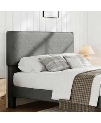 Size Bed Frame with Upholstered Headboard, Size Platform Bed Frame with Wooden Slat Support, Easy Assembly Platform Bed