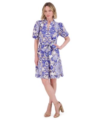 Women's Ruffle Neck Bubble Sleeve Dress