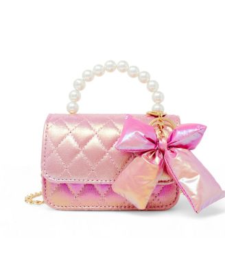 Shiny Quilted Fluffy Bow Handbag, Hot Pink