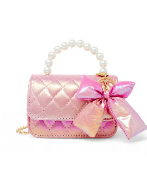 Детская сумка ZOMI GEMS Shiny Quilted Fluffy Bow Handbag, Hot Pink