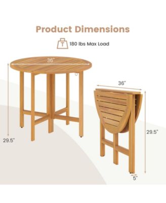 Outdoor 36 Inch Folding Round Dining Table, Slatted Surface